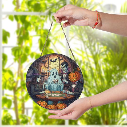 Discover Halloween Stained Glass Suncatcher: Ghost, Witch & Vampire Decor