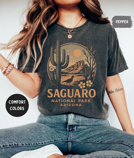 Discover Vintage Saguaro National Park Comfort Colors shirt, Desert Cactus Shirt, Southwest Graphic Tee Retro Unisex T-shirt Nature Lover Gift Hiking