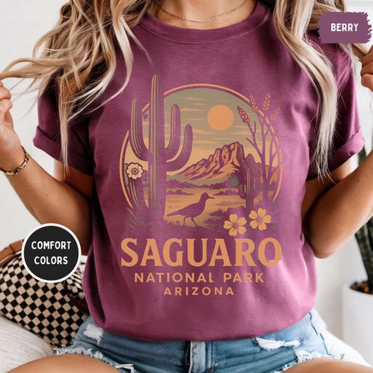 Discover Vintage Saguaro National Park Comfort Colors shirt, Desert Cactus Shirt, Southwest Graphic Tee Retro Unisex T-shirt Nature Lover Gift Hiking
