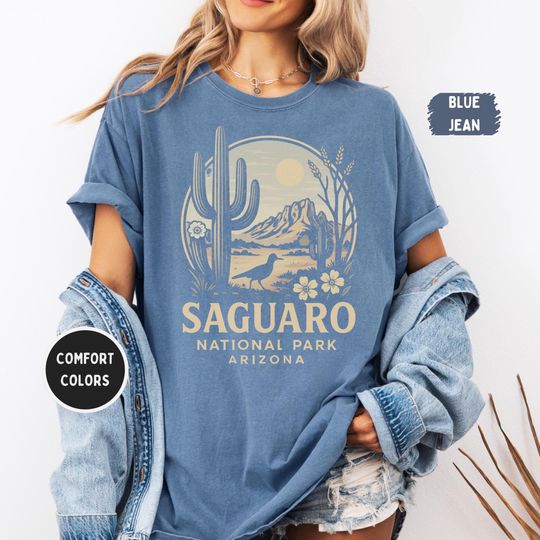Discover Vintage Saguaro National Park Comfort Colors shirt, Desert Cactus Shirt, Southwest Graphic Tee Retro Unisex T-shirt Nature Lover Gift Hiking
