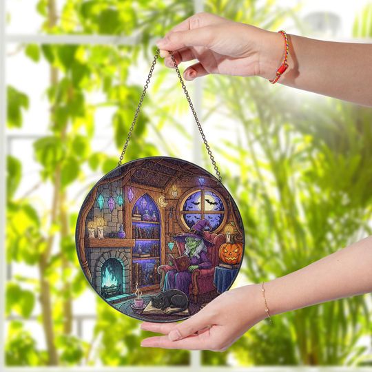 Discover Witch Suncatcher: Gothic Halloween Home Decor, Fall Window Art