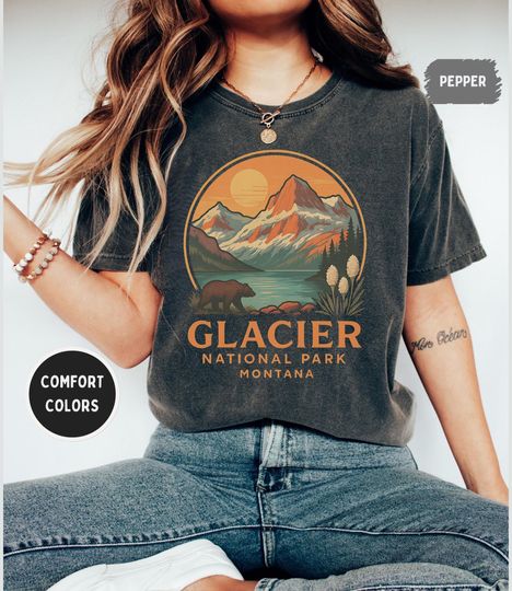 Retro Glacier National Park T-shirt, Vintage Mountain Lover Gift, Outdoor Adventure Apparel