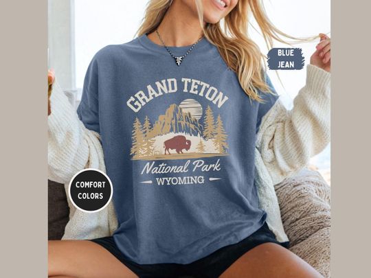 Grand Teton National Park Wyoming T-shirt, Bison Mountain Tee, Nature Lover Gift, Outdoor Adventure Shirt