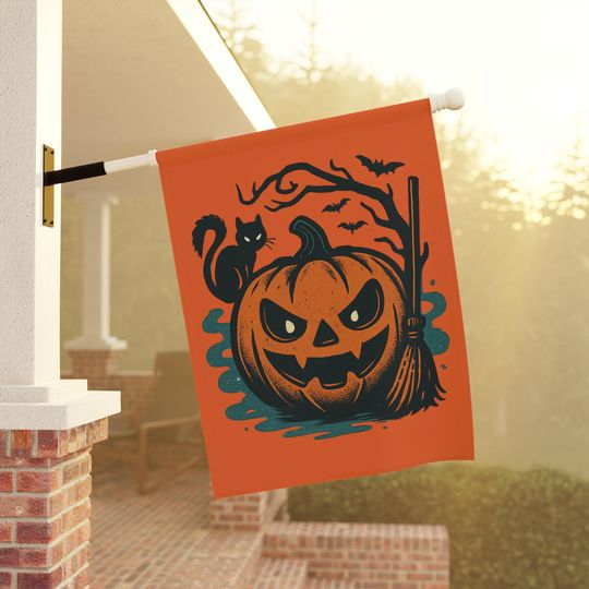 Halloween Jack-O-Lantern Pumpkin Garden Flag Spooky Primitive Halloween Decorations Art House Banner Exterior Decor Scary Holiday Black Cat