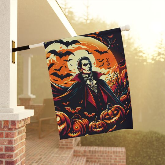 Discover Halloween Dracula Tiny Bats Pumpkin Garden Flag Spooky Primitive Halloween Decorations Art House Banner Exterior Decor Scary Fall Holiday