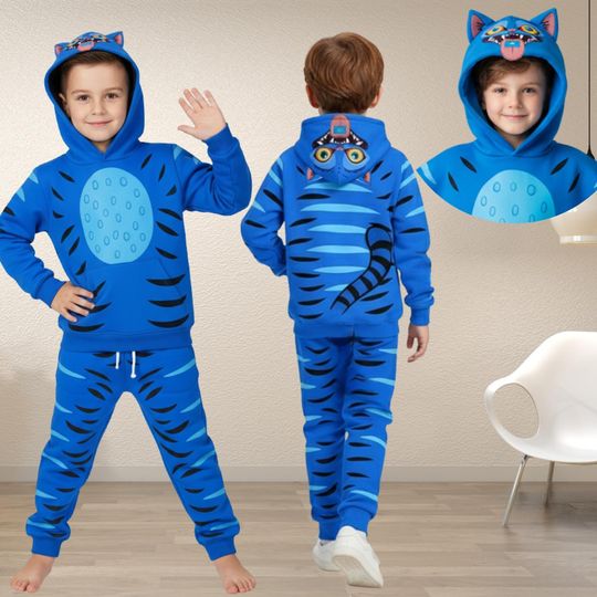 Kpop Demon Hunters Tiger Costume Hoodie, Derpy Tiger Costume Hoodie, Derpy Tiger Cosplay Hoodie And Joggers, Blue Tiger Hoodie