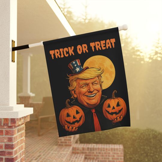 Discover Halloween Trick or Treat Spooky Primitive Trump Art House Banner, Exterior Decor, Scary Holiday Pumpkins, Halloween Decorations