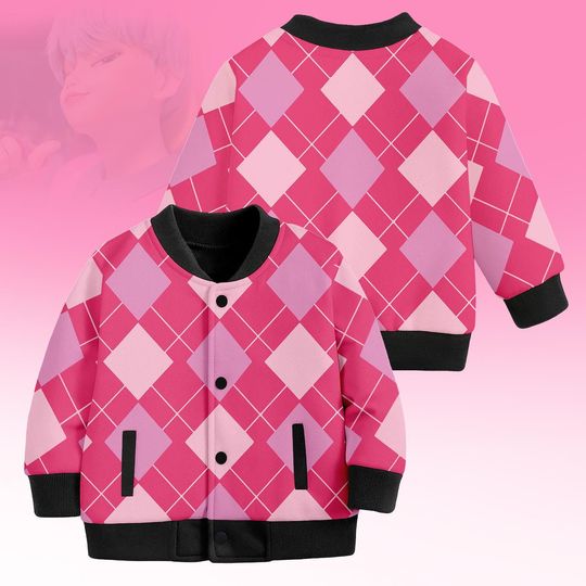 Pink Argyle Costume Baseball Jacket, Boy Group Jacket, Baby Saja Costume Outfits, Disneybound Park Outfit, Huntrix Fan