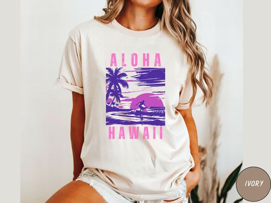 Discover Vintage Aloha shirt, Hawaii Beach tshirt, Hawaii gift for her, Hibiscus shirt, Summer Surf shirt