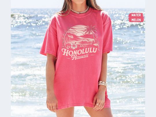 Vintage Honolulu shirt, Hawaii T shirt, Beach tshirt, Hibiscus tee Beachy t shirt, Summer Gifts Surf tee, Aloha Tshirt