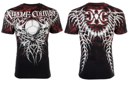 Discover Xtreme Couture Affliction Men's 3D Skull Tattoo Biker T-Shirt Black