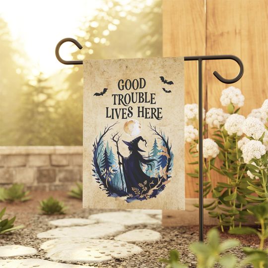 Discover Good Trouble Halloween Flag: Subtle Anti Trump Protest Sign, Feminist Witch Decor
