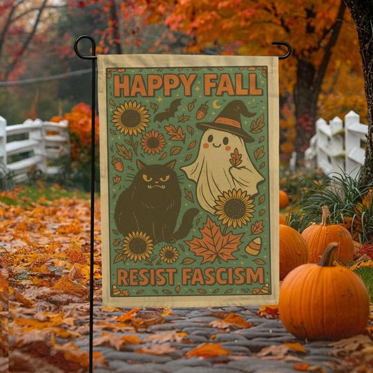 Anti-Trump Garden Flag: Resist Fascism Ghost Cat Halloween Decor
