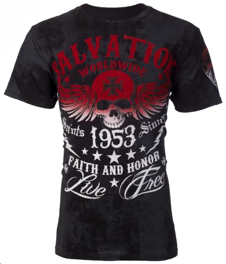 Archaic by Affliction Men's 3D T-Shirt Skull Biker Black