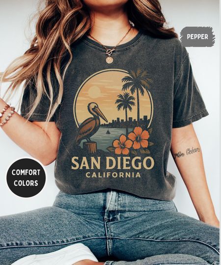 Discover Vintage San Diego California Comfort Colors T-Shirt, Unisex Tee, Retro Graphic Tee, Soft Vintage Shirt, Beach Lover Gift