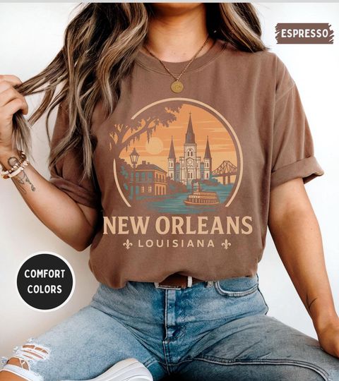 Discover Retro New Orleans Louisiana T-shirt, Comfort Colors Shirt, Unisex Tee, Vintage NOLA Top, French Quarter tee, Souvenir Gift