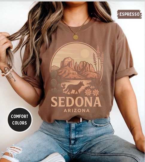 Discover Vintage Sedona Arizonna Unisex Garment-Dyed T-shirt, Comfort Colors Shirt, Retro Southwest Tee, Classic Soft Cotton Top, Hippie Style Apparel