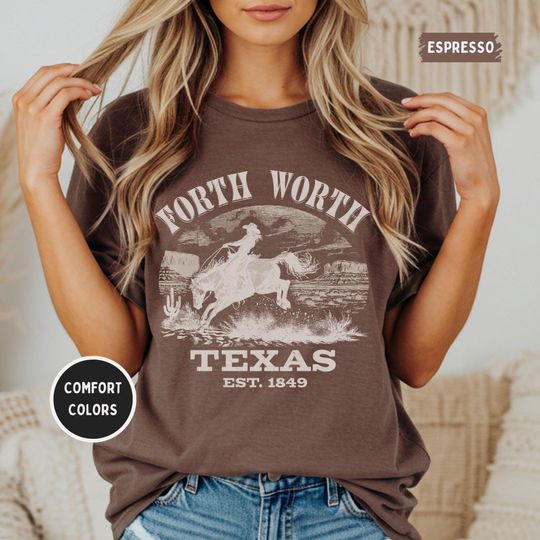 Discover Fort Worth Texas Shirt - Vintage Cowboy Rodeo Graphic, Western Stockyards Sunset Tee, Distressed Retro, Comfort Colors 1717 Unisex