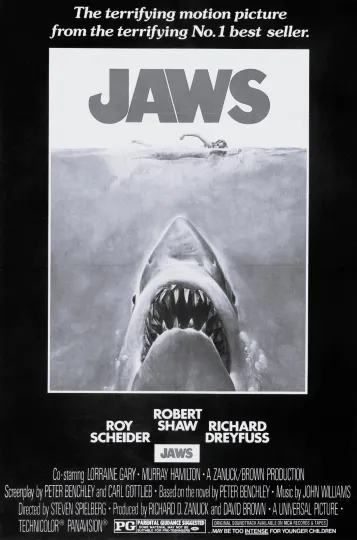 Discover 1975 Jaws B&W Movie Poster Martin Brody Quint Great White Shark
