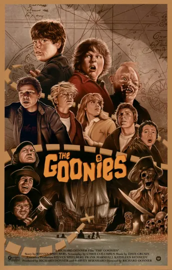 1985 The Goonies Movie Poster Vertical Print with Chunk Sloth and Mouth Artwork