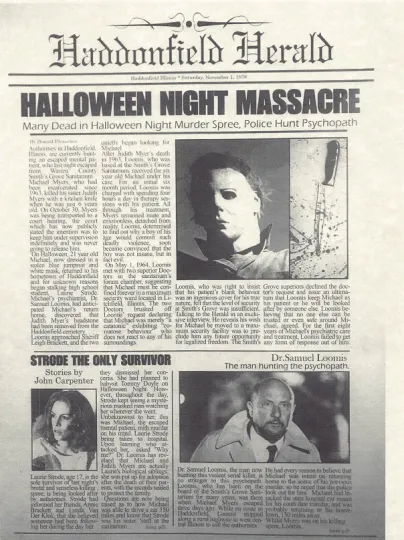 Discover 1978 Halloween Haddonfield Herald Halloween Night Massacre Michael Myers 🔪🎃