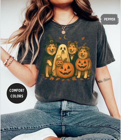 Retro Funny Rough Collie Halloween T-shirt, Vintage Dog Lover Tee, Funny Collie Shirt