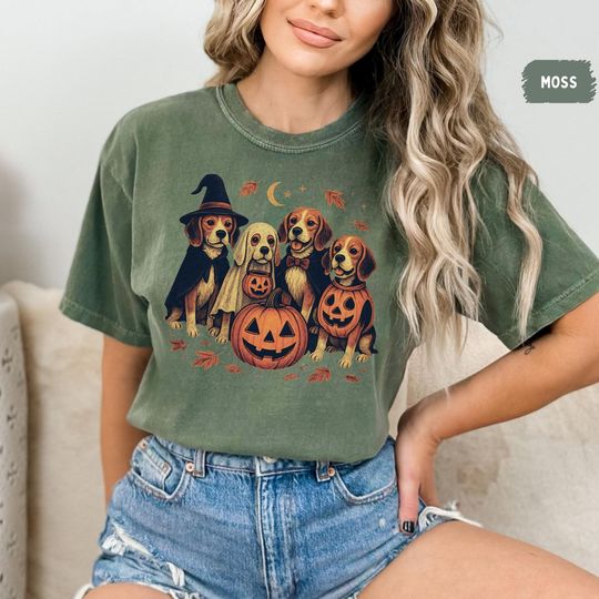 Discover Comfort Colors Beagle Halloween Shirt - Witch, Ghost & Pumpkin Dog Lover Tee, Spooky Season Beagle Graphic | Unisex Relaxed T-Shirt