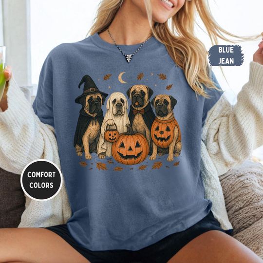 Vintage English Mastiff Halloween Shirt, Pumpkin Dog Lover Tee, Spooky Season Mastiff T-Shirt