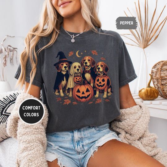 Discover Comfort Colors Beagle Halloween Shirt - Witch, Ghost & Pumpkin Dog Lover Tee, Spooky Season Beagle Graphic | Unisex Relaxed T-Shirt