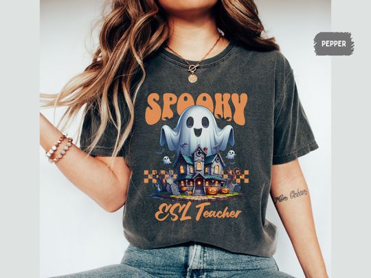 Discover Spooky ESL Teacher Halloween Shirt, Halloween Comfort Colors Language Teacher Shirt, Funny Halloween Spanish Teacher Shirts ESL Teacher gift