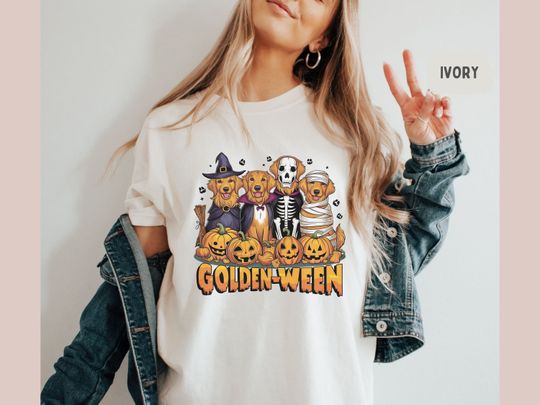 Funny Golden Retriever Halloween Shirt, Pumpkin Tshirt, Spooky Golden dog Shirt, Golden Retriever Lover gift