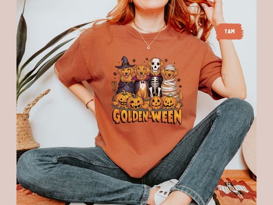 Discover Funny Golden Retriever Halloween Comfort Colors Shirt, Pumpkin Tshirt Spooky Golden dog T shirt Golden dog Mom Golden Retriever Lover gift