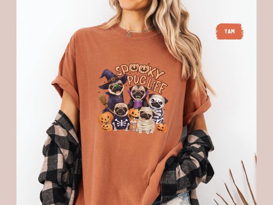 Funny Pug dog Halloween Shirt, Pumpkin Tshirt, Spooky pug dog Shirt, Pug dog Mom gift, pug Lover gift