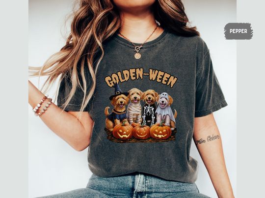 Discover Funny Golden Doodle Shirt Halloween Comfort Colors Shirt Pumpkin Shirt Spooky Goldendoodle Tee Golden dog Mom gift Golden doodle Lover gifts