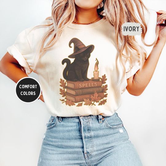 Discover Vintage Halloween Cat Garment-Dyed T-shirt, Unisex Shirt for Halloween, Comfort Colors Tee, Retro Halloween T-shirt, Halloween Costume