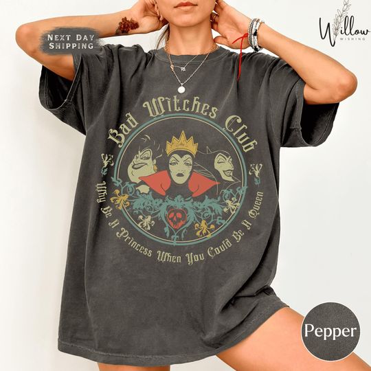 Discover Disney Villains Comfort Colors Shirt, Retro Bad Witches Club Tee, Ursula Maleficent Evil Queen Vintage Halloween Disney Park Vacation Top