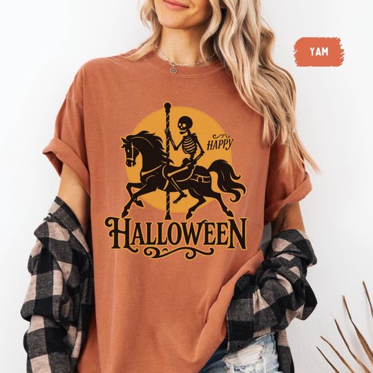 Discover Vintage Halloween T-shirt, Retro Fall Fashion, Funny Skeleton Tee. Spooky Halloween t-shirt
