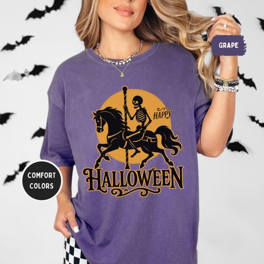 Discover Vintage Halloween T-shirt, Retro Fall Fashion, Funny Skeleton Tee. Spooky Halloween t-shirt
