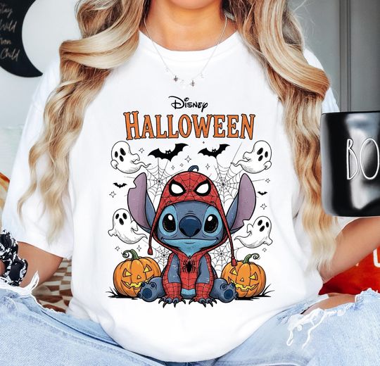 Discover Stitch Halloween Shirt, Disney Halloween Shirt, Stitch Halloween Pumpkin Tee, Stitch Spiderman Spooky Tee, Disneyland Ghost Sweatshirt