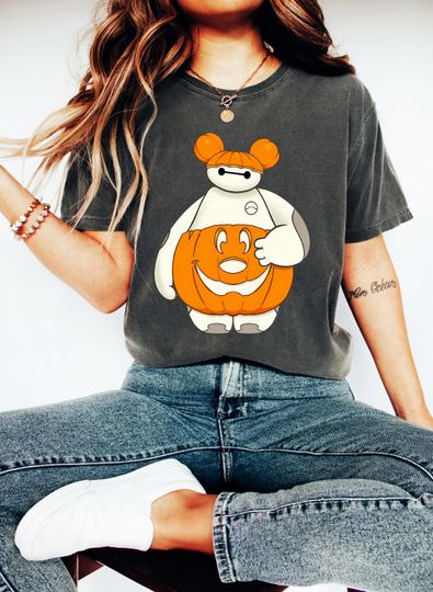 Discover Disney  Big Hero 6 Baymax Halloween Pumpkin Fall Shirt, Pumpkin Baymax Sweatshirt, Baymax Mickey Ears Shirt, Disneyland Halloween T-Shirt