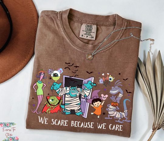 Monsters inc Halloween Shirt, Vintage Cartoon Graphic Tee, Spooky Season Shirt, We Scare Because We Care Shirt, Disney Shirt