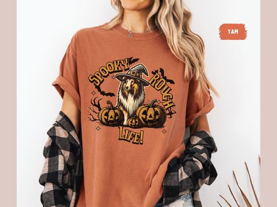 Rough Collie Halloween T-Shirt, Retro Rough Collie Spooky Shirt, Funny Rough Collie Mom, Collie Lover Tee