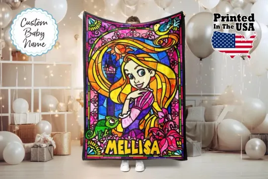 Disney Tangled Rapunzel Stained Glass Art Customize Fleece Blanket