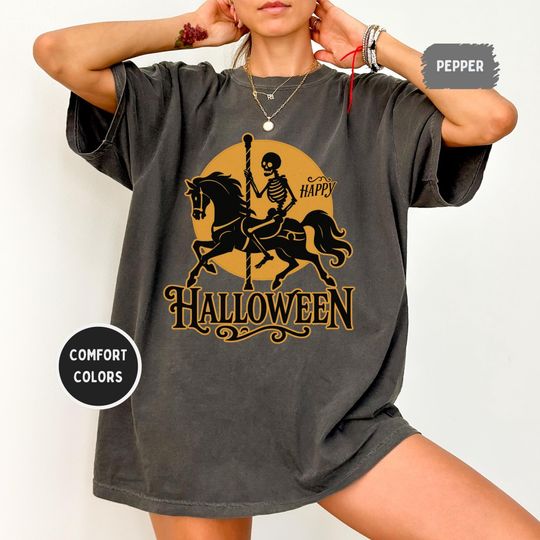 Discover Vintage Halloween T-shirt, Retro Fall, Funny Skeleton Tee. Spooky Halloween t-shirt