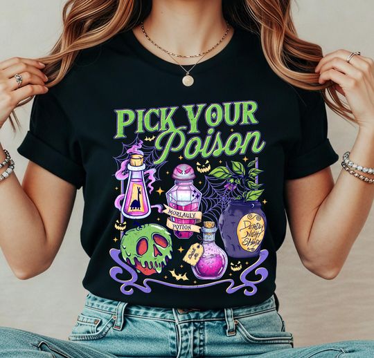 Pick Your Poison Shirt, Vintage Princess Halloween T-Shirt, Retro Disneyland Villains Cartoon Shirt, Spooky Season, Funny Poison Apple Shirt