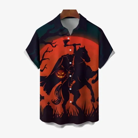 Discover Halloween Themed Men’s Short Sleeve Button Up Shirt
