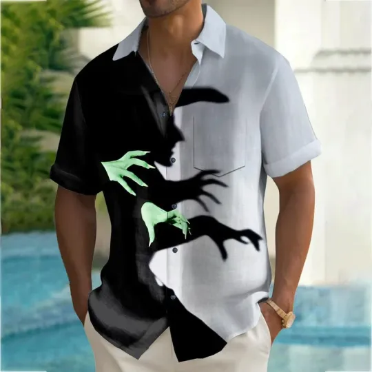 Discover Halloween Witch Print Men’s Short Sleeve Party Shirt