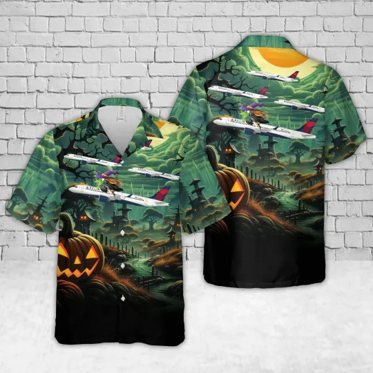 Discover Delta Airlines Airbus A220 300 Halloween Inspired Hawaiian Shirt