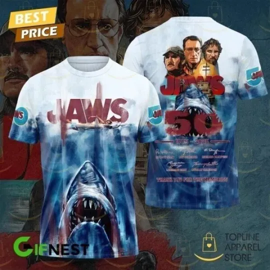 Jaws 50 Years 1975-2025 Signature Thank You 3D T-Shirt