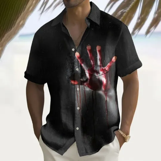 Discover Mens Halloween Blood Handprint Print Stretch Shirt